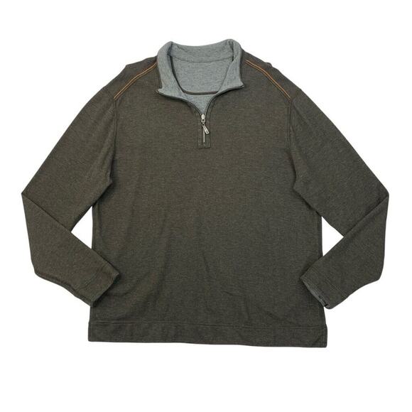 Tommy Bahama Sweater Mens XL Extra Large Titanium Otter Reversible Quarter Zip - Picture 1 of 9